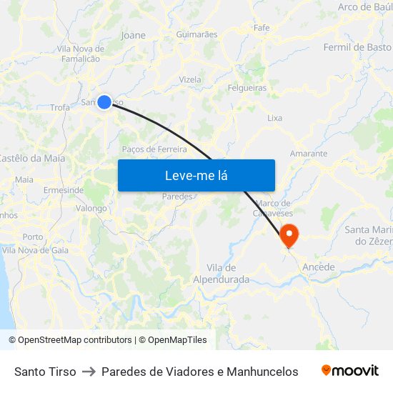 Santo Tirso to Paredes de Viadores e Manhuncelos map