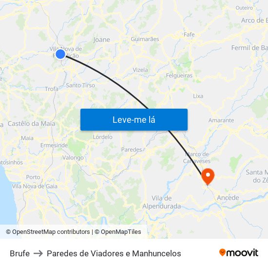 Brufe to Paredes de Viadores e Manhuncelos map