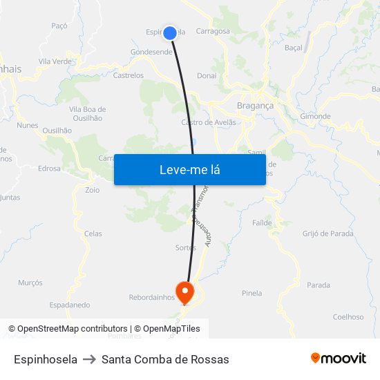 Espinhosela to Santa Comba de Rossas map