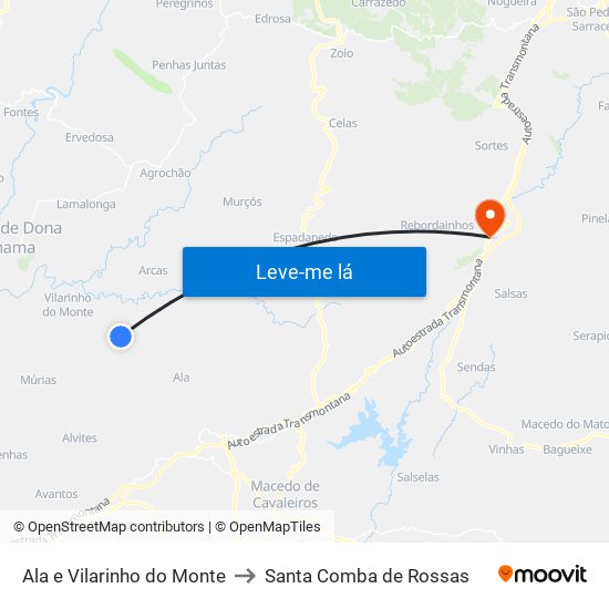 Ala e Vilarinho do Monte to Santa Comba de Rossas map