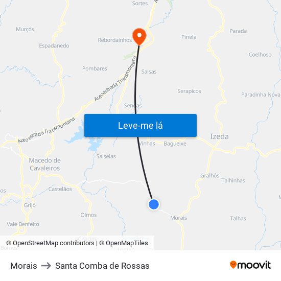 Morais to Santa Comba de Rossas map