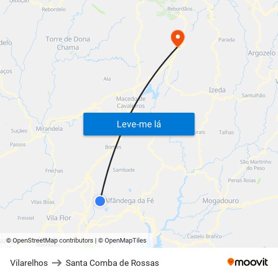 Vilarelhos to Santa Comba de Rossas map