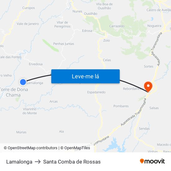 Lamalonga to Santa Comba de Rossas map