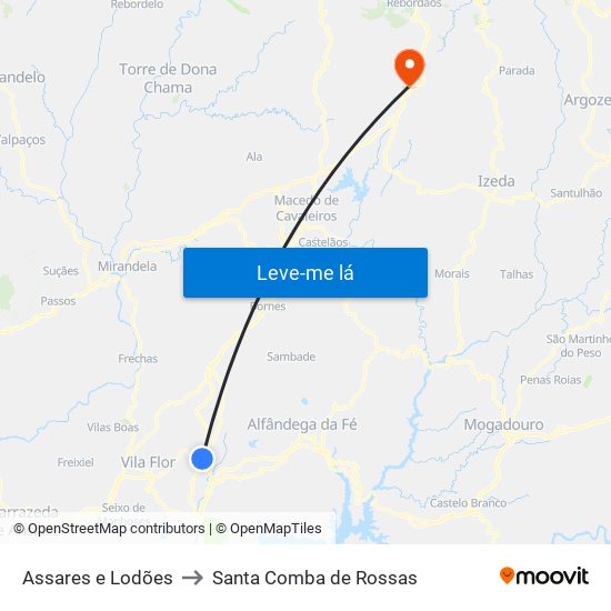 Assares e Lodões to Santa Comba de Rossas map