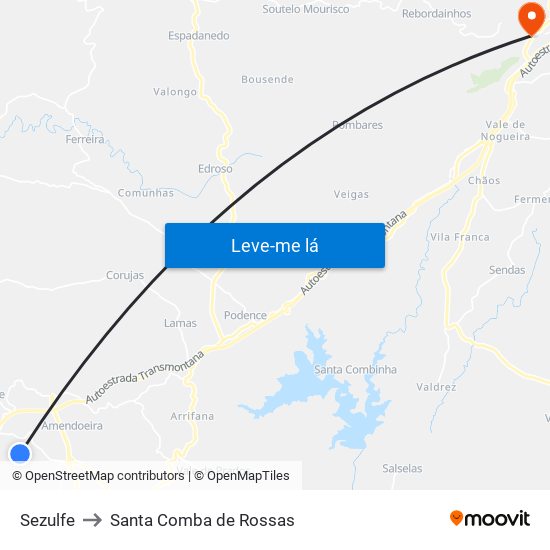 Sezulfe to Santa Comba de Rossas map