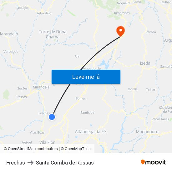 Frechas to Santa Comba de Rossas map