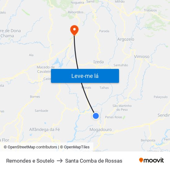 Remondes e Soutelo to Santa Comba de Rossas map
