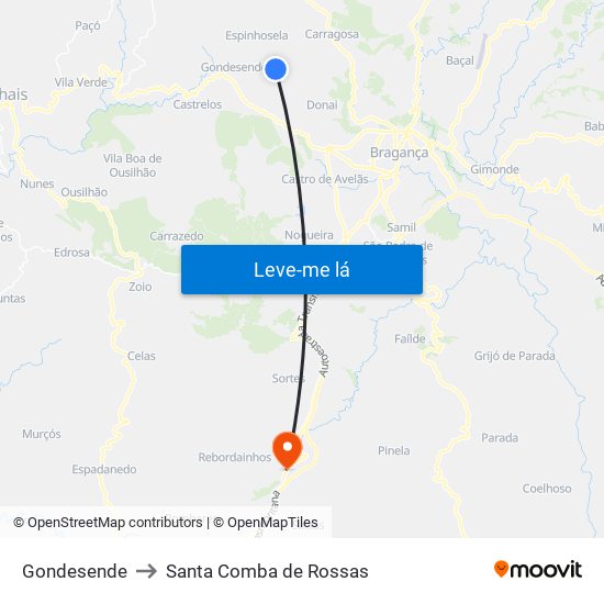 Gondesende to Santa Comba de Rossas map