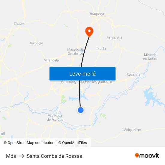 Mós to Santa Comba de Rossas map