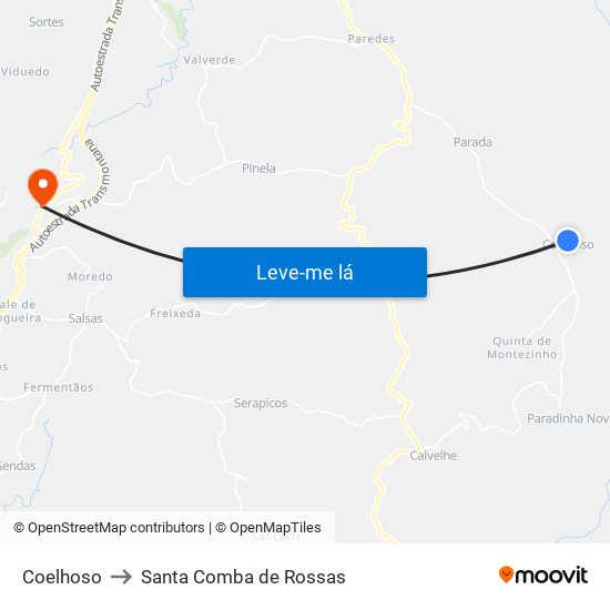Coelhoso to Santa Comba de Rossas map