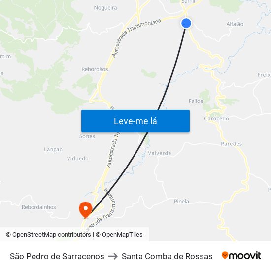 São Pedro de Sarracenos to Santa Comba de Rossas map