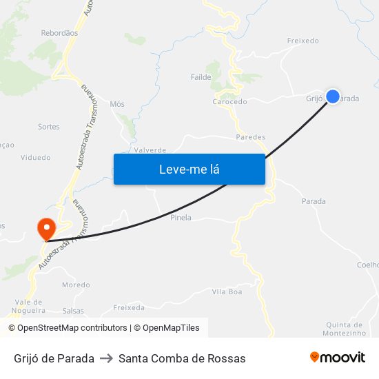 Grijó de Parada to Santa Comba de Rossas map