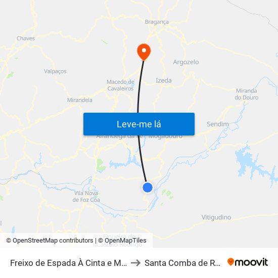 Freixo de Espada À Cinta e Mazouco to Santa Comba de Rossas map