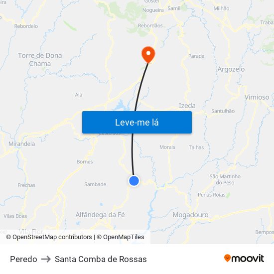 Peredo to Santa Comba de Rossas map