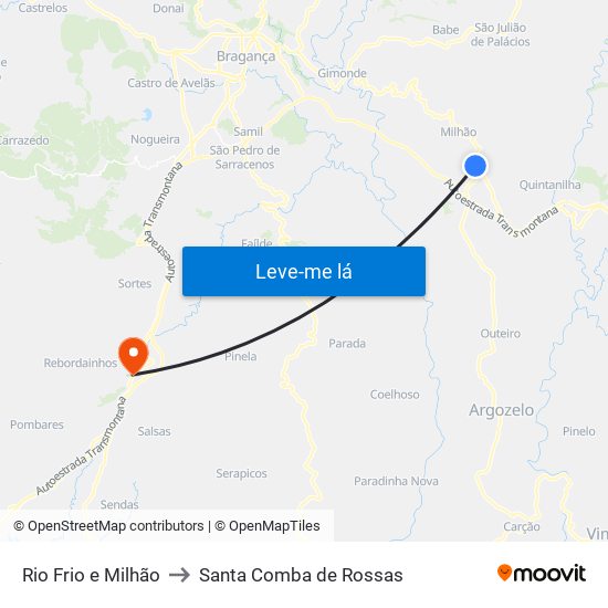 Rio Frio e Milhão to Santa Comba de Rossas map