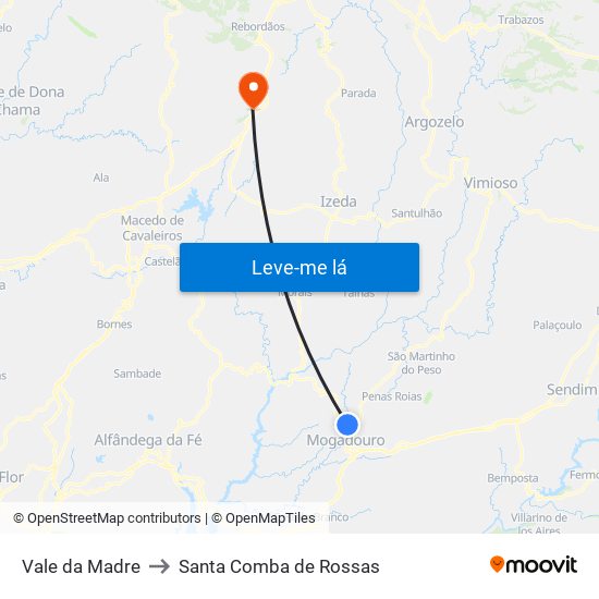 Vale da Madre to Santa Comba de Rossas map