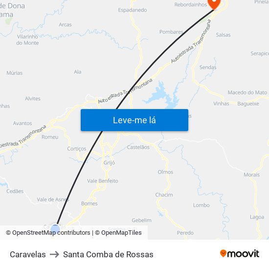 Caravelas to Santa Comba de Rossas map