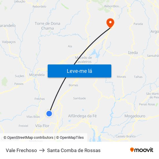 Vale Frechoso to Santa Comba de Rossas map