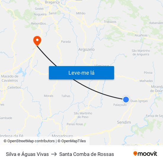 Silva e Águas Vivas to Santa Comba de Rossas map