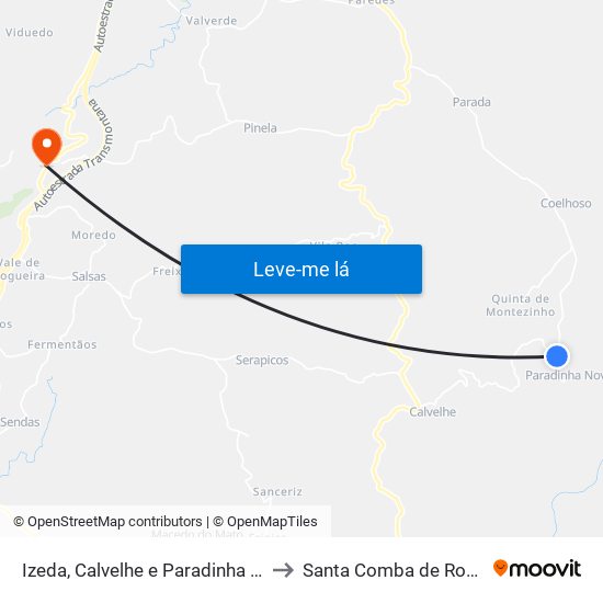Izeda, Calvelhe e Paradinha Nova to Santa Comba de Rossas map