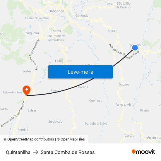 Quintanilha to Santa Comba de Rossas map