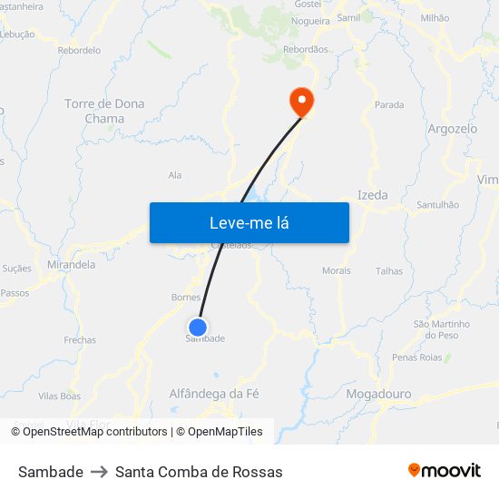 Sambade to Santa Comba de Rossas map