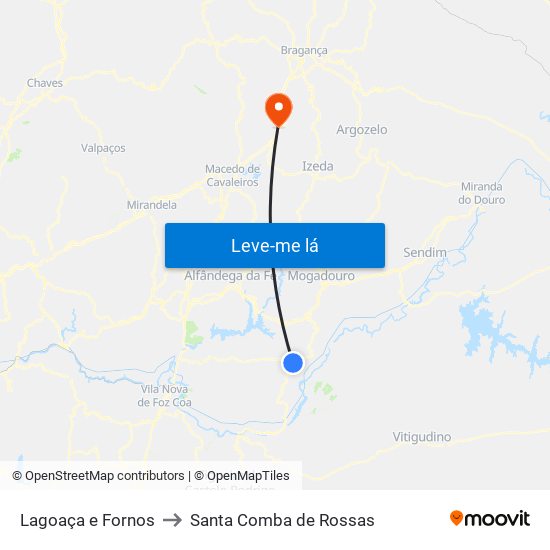 Lagoaça e Fornos to Santa Comba de Rossas map