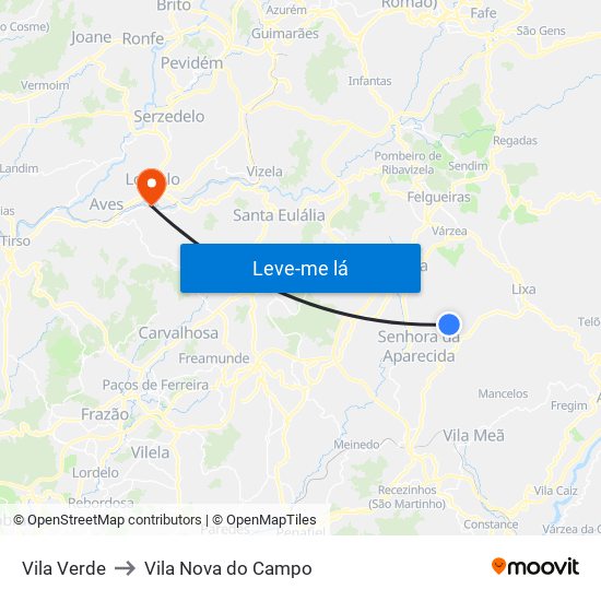 Vila Verde to Vila Nova do Campo map