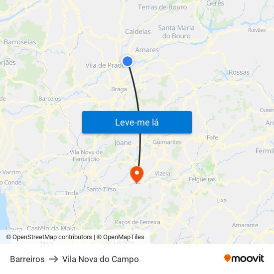 Barreiros to Vila Nova do Campo map