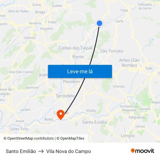 Santo Emilião to Vila Nova do Campo map