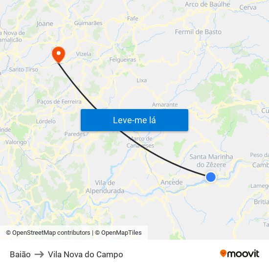 Baião to Vila Nova do Campo map