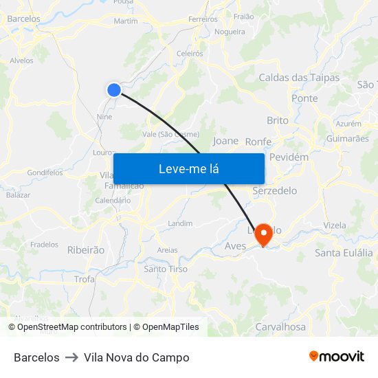 Barcelos to Vila Nova do Campo map