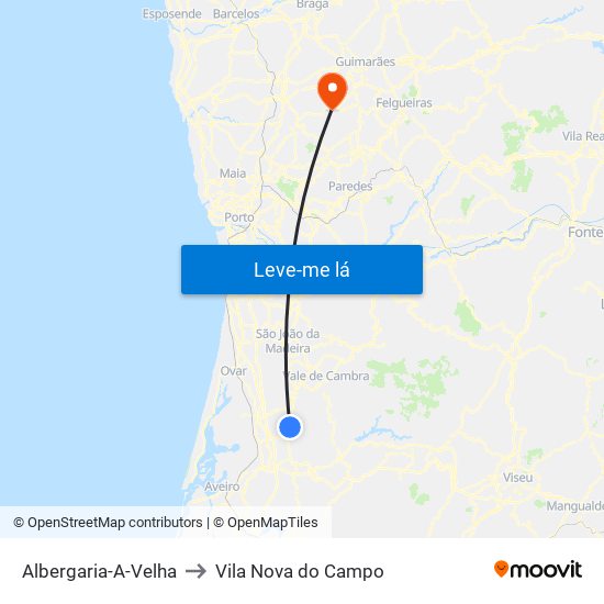 Albergaria-A-Velha to Vila Nova do Campo map
