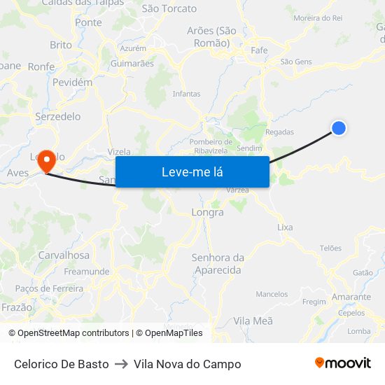 Celorico De Basto to Vila Nova do Campo map