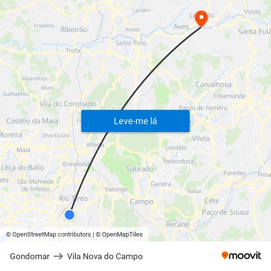 Gondomar to Vila Nova do Campo map