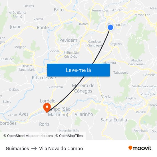Guimarães to Vila Nova do Campo map