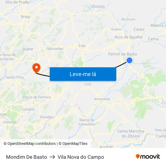 Mondim De Basto to Vila Nova do Campo map