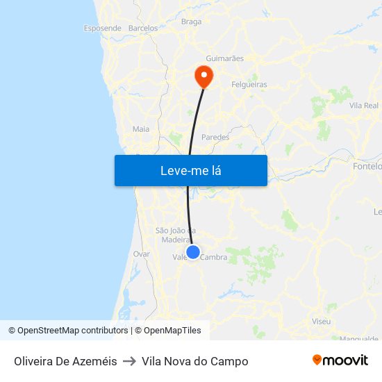 Oliveira De Azeméis to Vila Nova do Campo map
