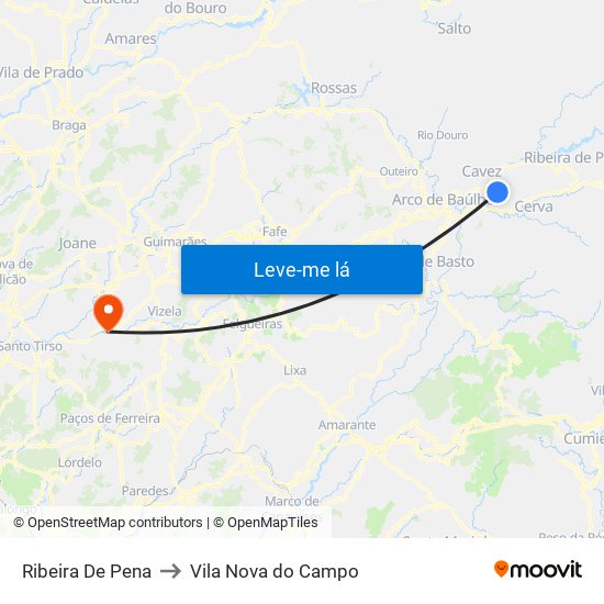 Ribeira De Pena to Vila Nova do Campo map
