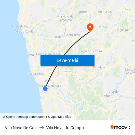 Vila Nova De Gaia to Vila Nova do Campo map