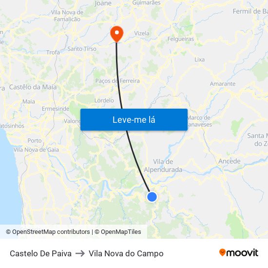 Castelo De Paiva to Vila Nova do Campo map