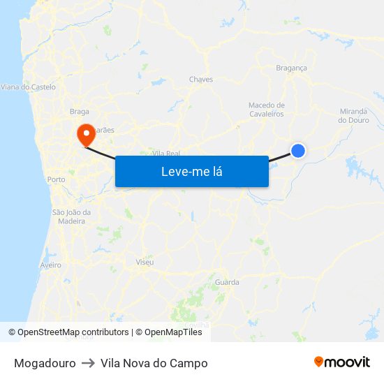 Mogadouro to Vila Nova do Campo map