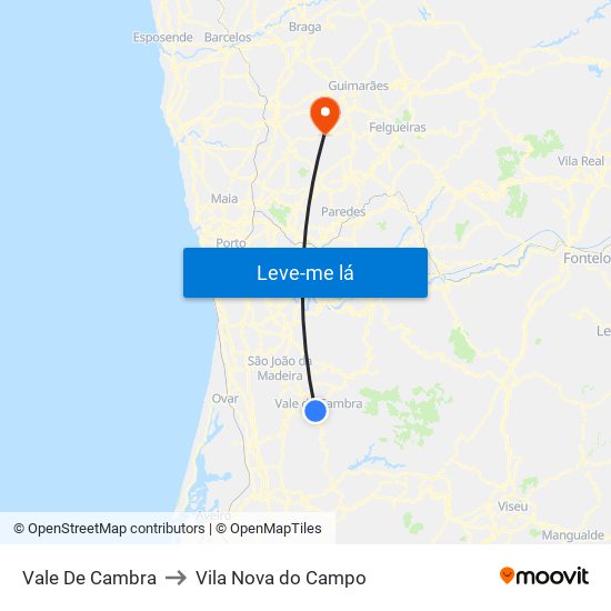 Vale De Cambra to Vila Nova do Campo map