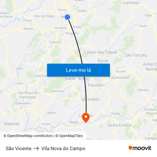São Vicente to Vila Nova do Campo map