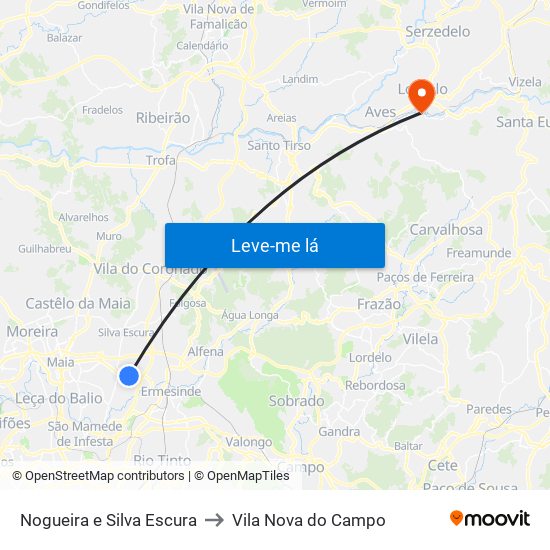 Nogueira e Silva Escura to Vila Nova do Campo map