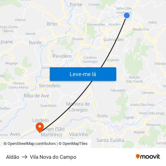 Aldão to Vila Nova do Campo map