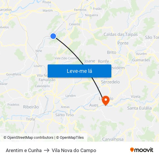 Arentim e Cunha to Vila Nova do Campo map