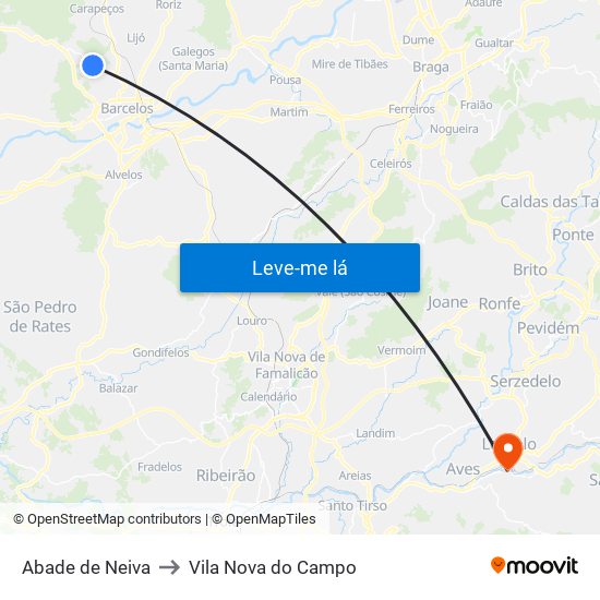 Abade de Neiva to Vila Nova do Campo map