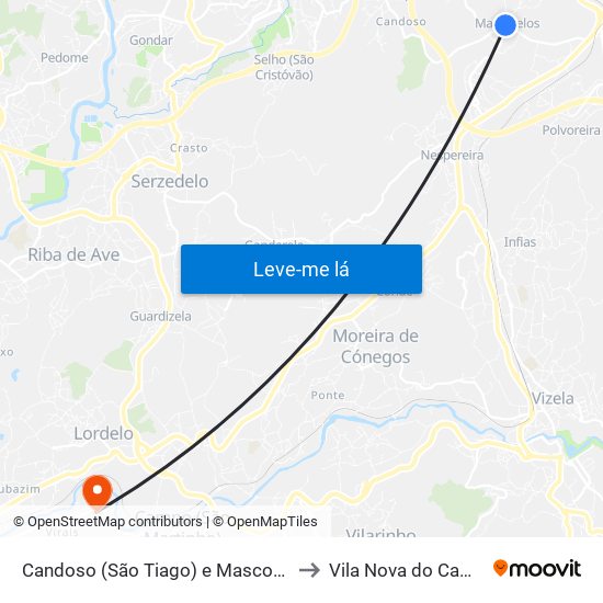 Candoso (São Tiago) e Mascotelos to Vila Nova do Campo map