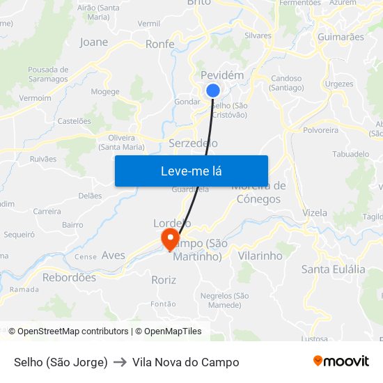 Selho (São Jorge) to Vila Nova do Campo map